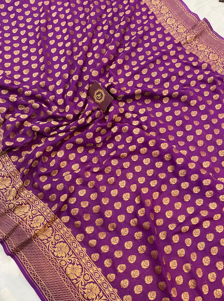 Purple Pure Banarasi Khaddi Georgette Saree - Aura Benaras
