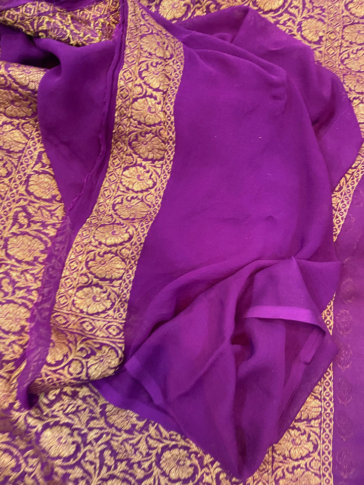 Purple Pure Banarasi Khaddi Georgette Saree - Aura Benaras