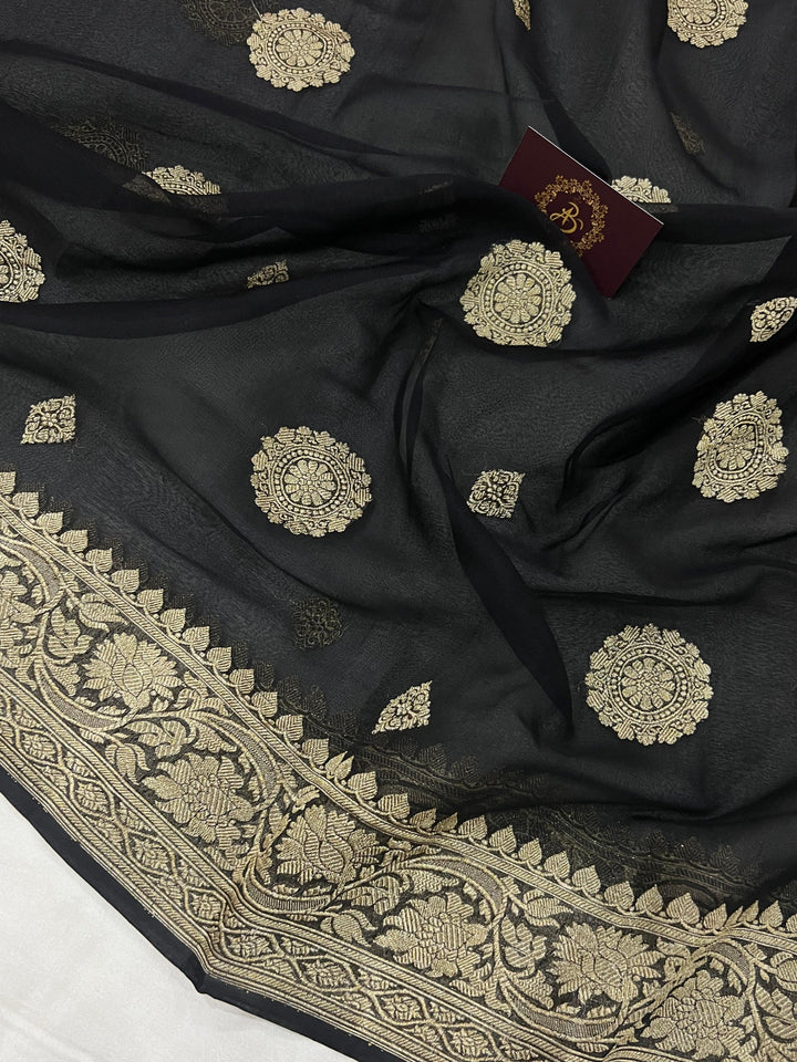 Black Khaddi Chiffon Banarasi Handloom Saree - Aura Benaras