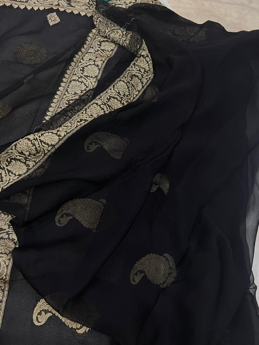 Black Khaddi Chiffon Banarasi Handloom Saree - Aura Benaras