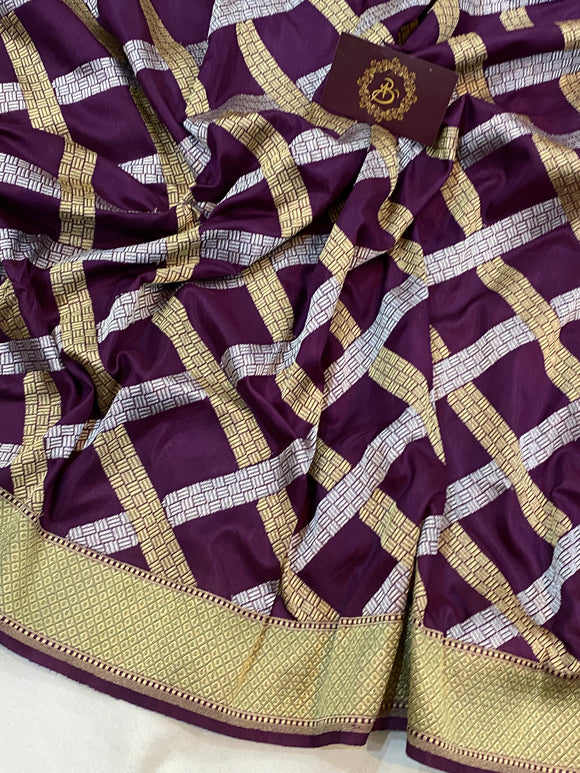 Purple Kadwa Jaal Banarasi Handloom Katan Silk Saree - Aura Benaras