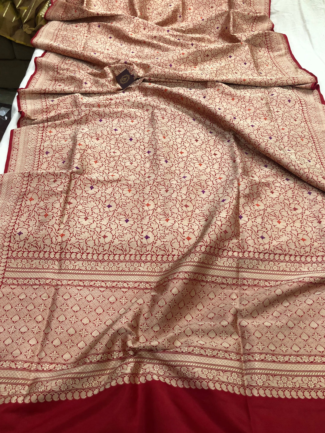 Red Jamawar Banarasi Handloom Katan Silk Saree - Aura Benaras