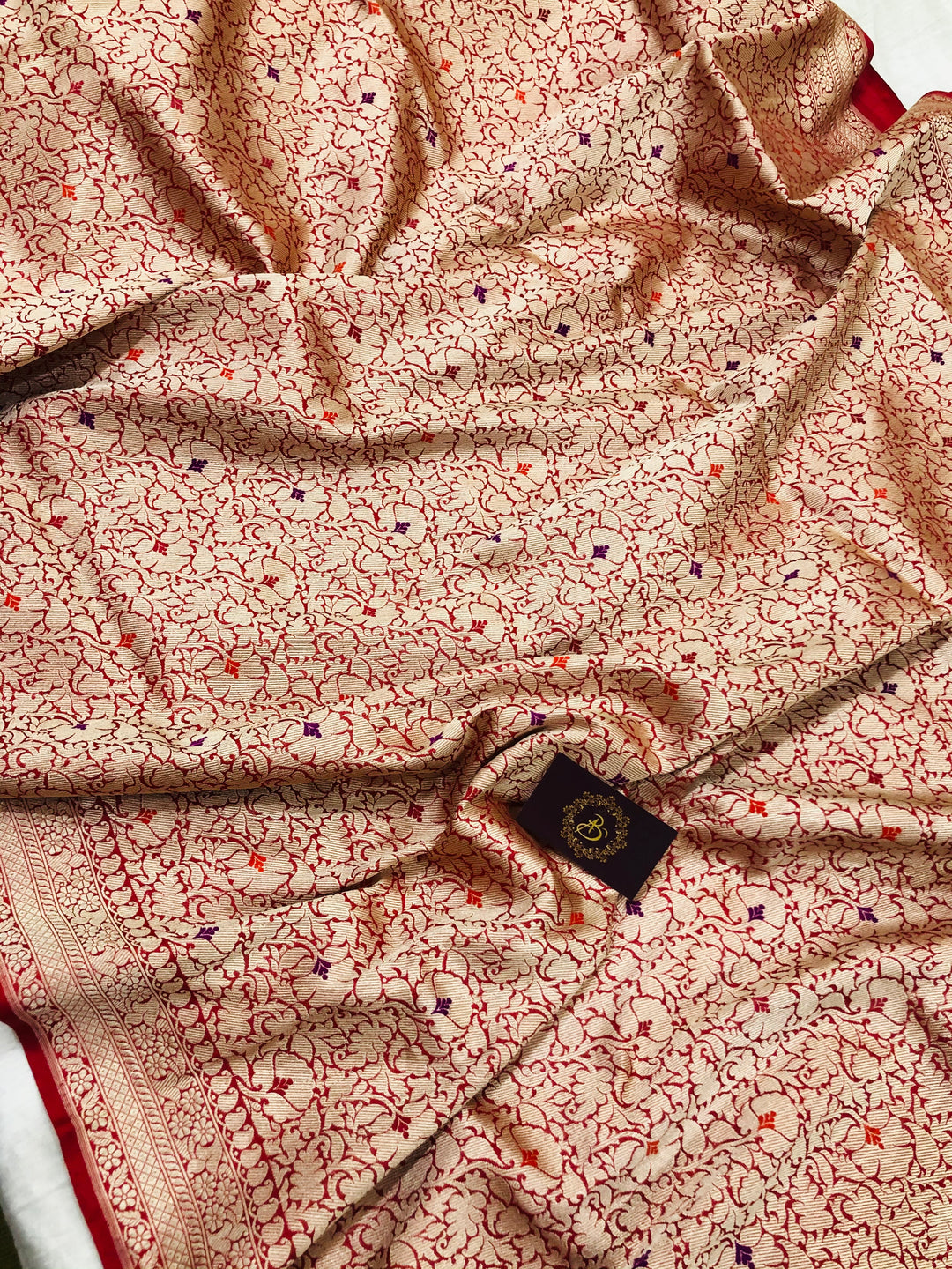 Red Jamawar Banarasi Handloom Katan Silk Saree - Aura Benaras