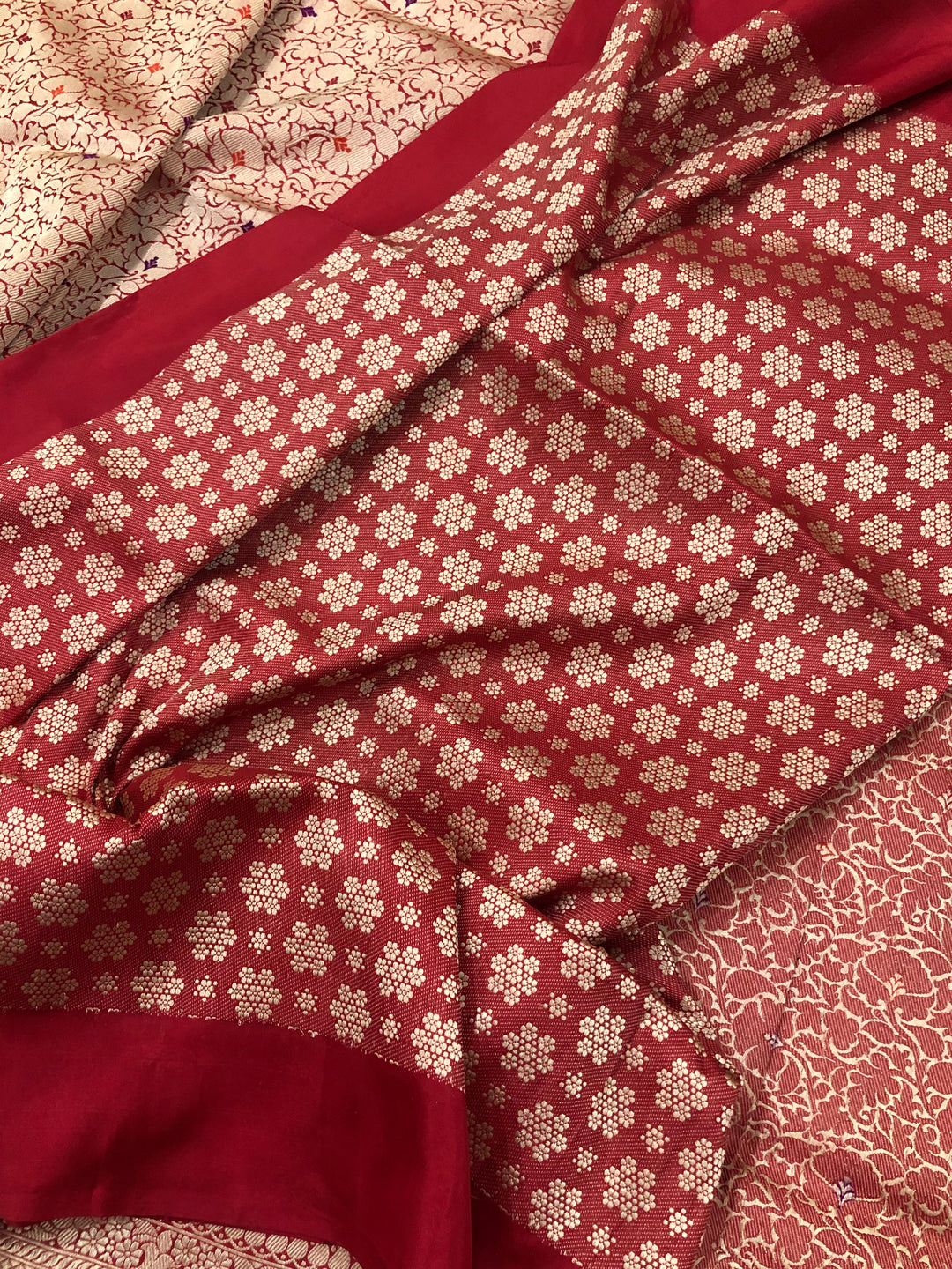 Red Jamawar Banarasi Handloom Katan Silk Saree - Aura Benaras