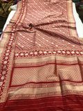 Red Jamawar Banarasi Handloom Katan Silk Saree - Aura Benaras