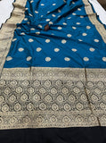 Teal Pure Banarasi Handloom Katan Silk Saree - Aura Benaras