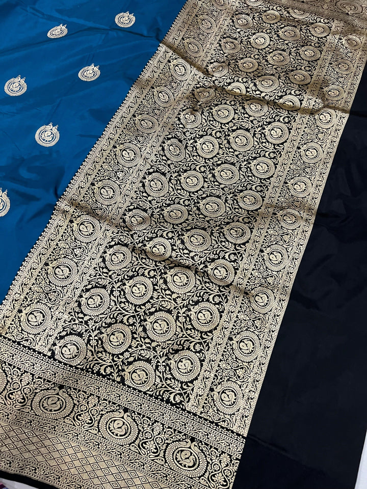 Teal Pure Banarasi Handloom Katan Silk Saree - Aura Benaras