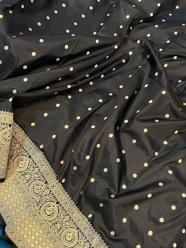 Teal Pure Banarasi Handloom Katan Silk Saree - Aura Benaras