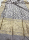 Grey Jaal Pure Banarasi Handlloom Katan Silk Saree - Aura Benaras