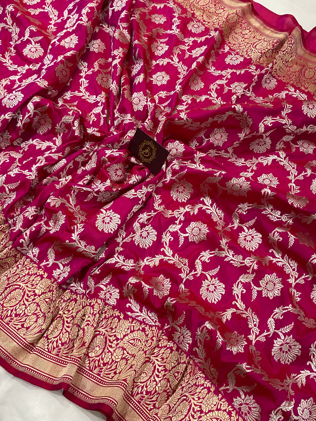 Hot Pink Jaal Pure Banarasi Handlloom Katan Silk Saree - Aura Benaras