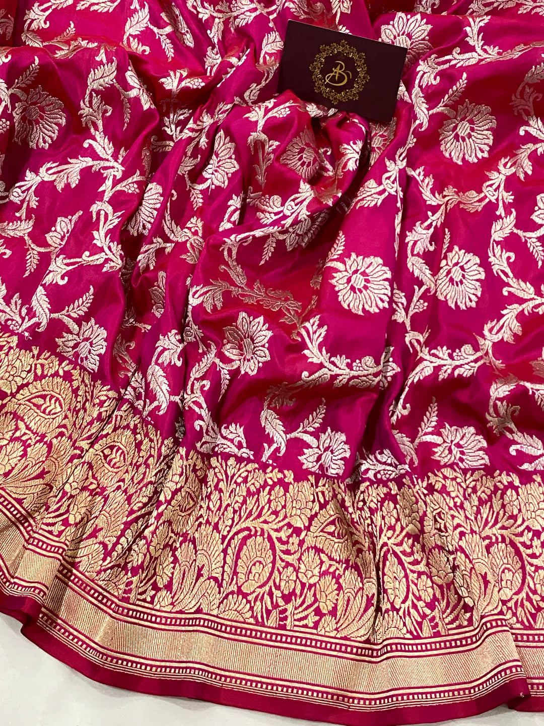 Hot Pink Jaal Pure Banarasi Handlloom Katan Silk Saree - Aura Benaras