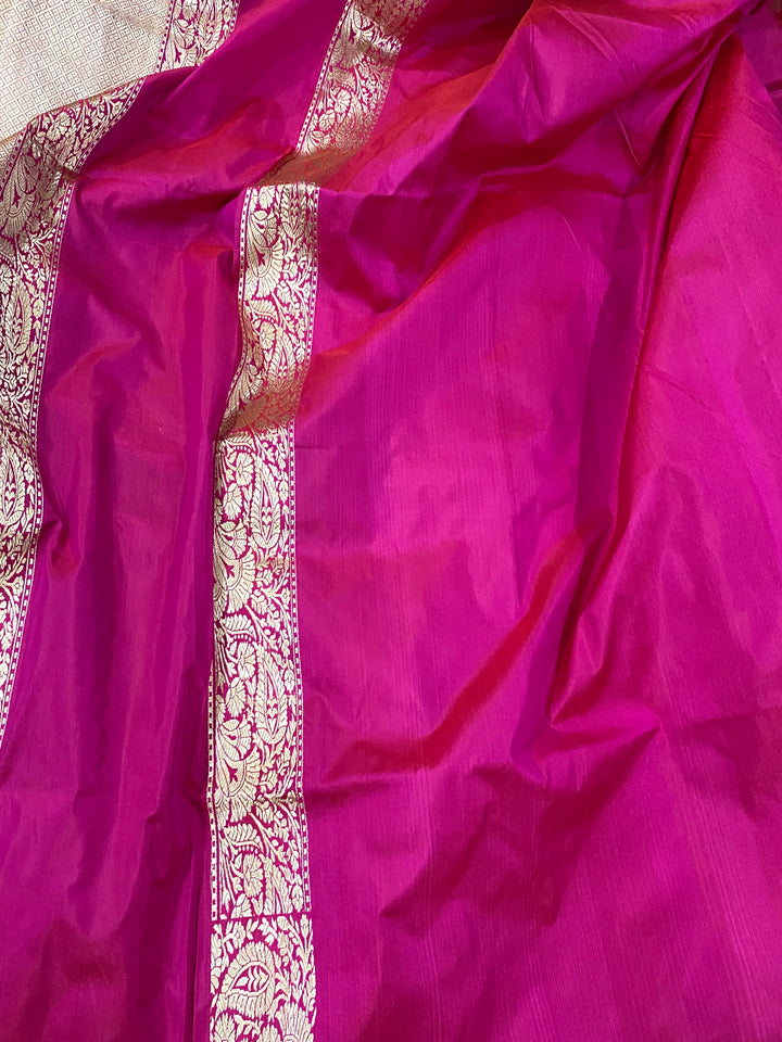 Hot Pink Jaal Pure Banarasi Handlloom Katan Silk Saree - Aura Benaras