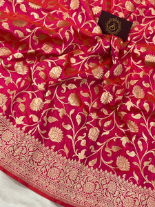 Pink Pure Banarasi Handloom Katan Silk Saree - Aura Benaras