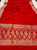 Red Pure Banarasi Handloom Katan Satin Silk Saree - Aura Benaras