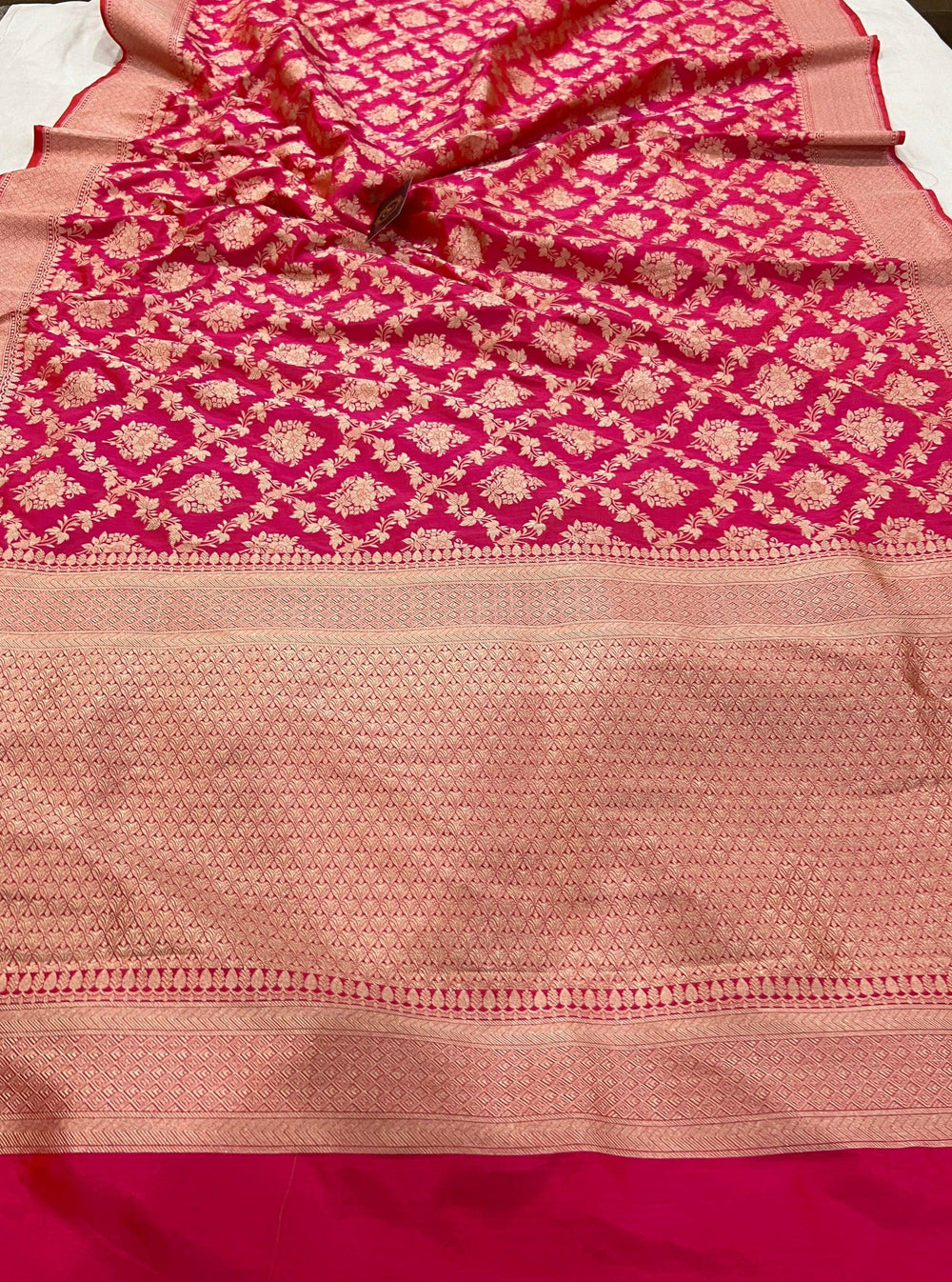 Orangish Pink Pure Banarasi Handloom Katan Silk Saree - Aura Benaras