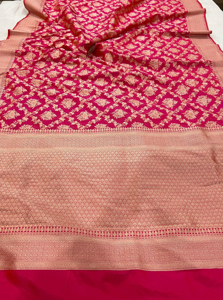 Orangish Pink Pure Banarasi Handloom Katan Silk Saree - Aura Benaras