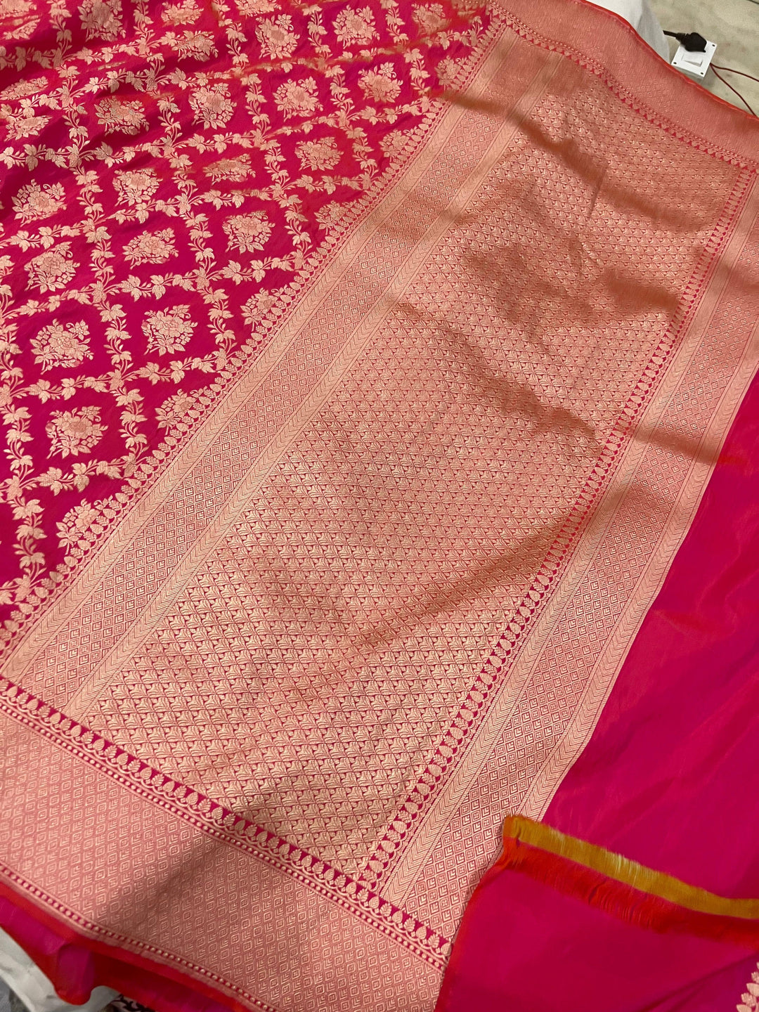 Orangish Pink Pure Banarasi Handloom Katan Silk Saree - Aura Benaras
