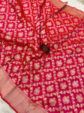 Orangish Pink Pure Banarasi Handloom Katan Silk Saree - Aura Benaras