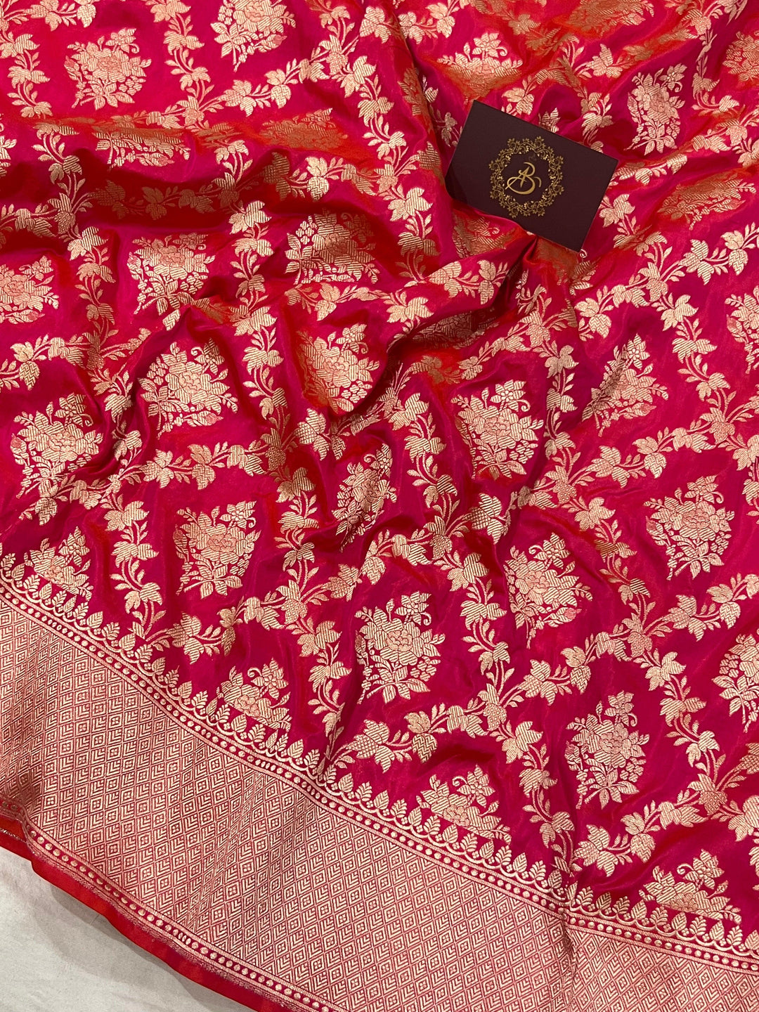 Orangish Pink Pure Banarasi Handloom Katan Silk Saree - Aura Benaras
