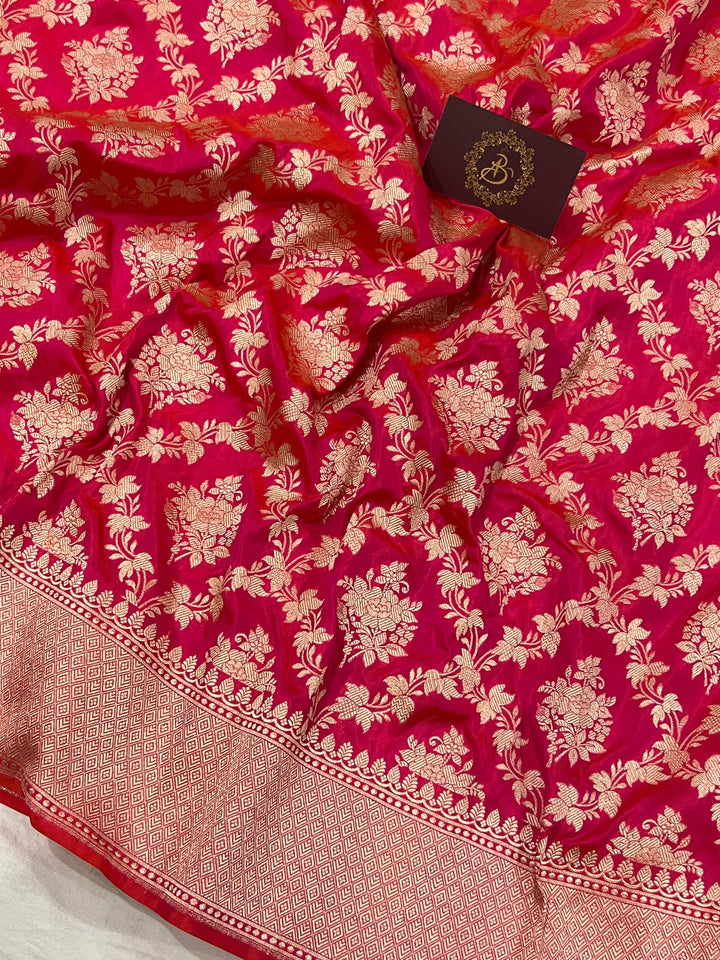 Orangish Pink Pure Banarasi Handloom Katan Silk Saree - Aura Benaras