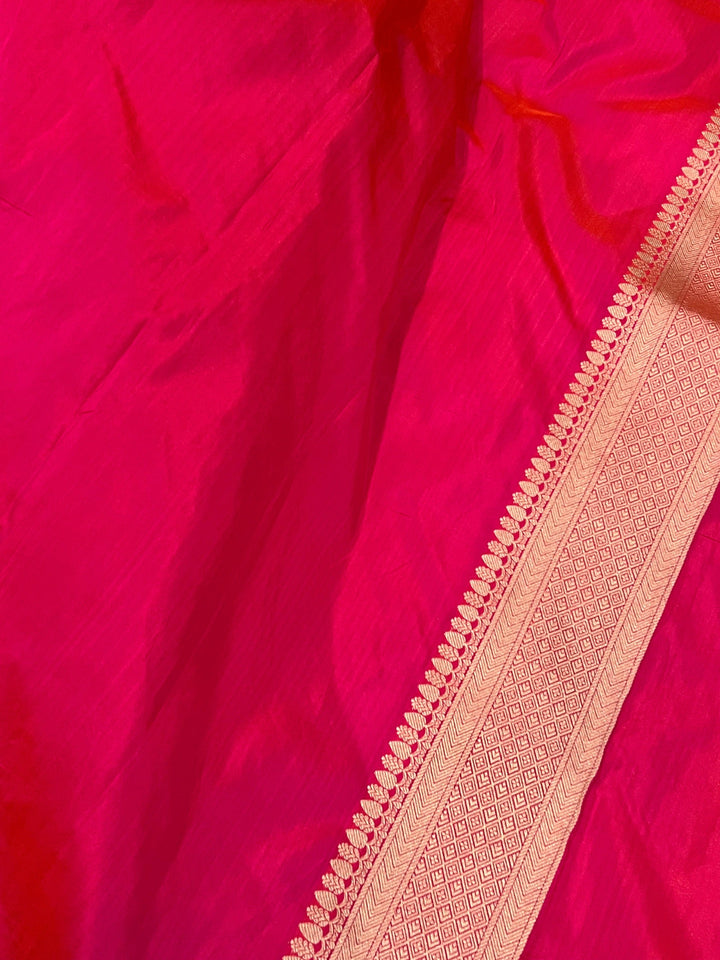 Orangish Pink Pure Banarasi Handloom Katan Silk Saree - Aura Benaras
