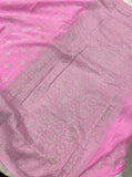Baby Pink Pure Banarasi Khaddi Crepe Silk Saree - Aura Benaras