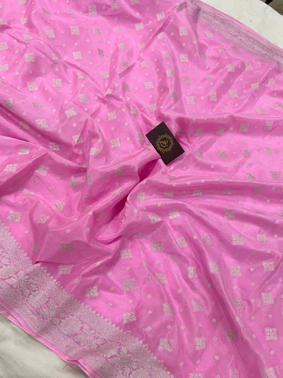 Baby Pink Pure Banarasi Khaddi Crepe Silk Saree - Aura Benaras