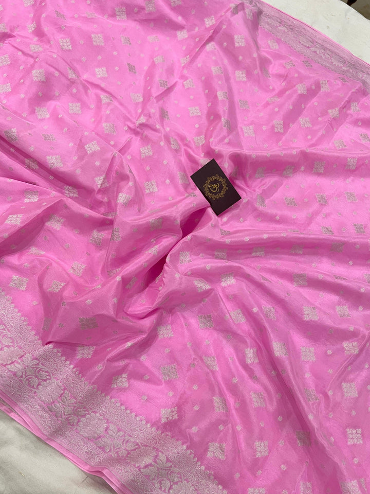 Baby Pink Pure Banarasi Khaddi Crepe Silk Saree - Aura Benaras