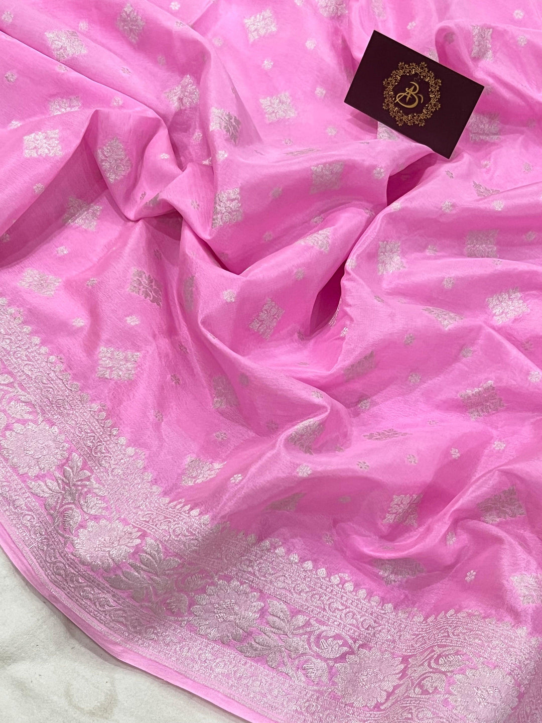 Baby Pink Pure Banarasi Khaddi Crepe Silk Saree - Aura Benaras