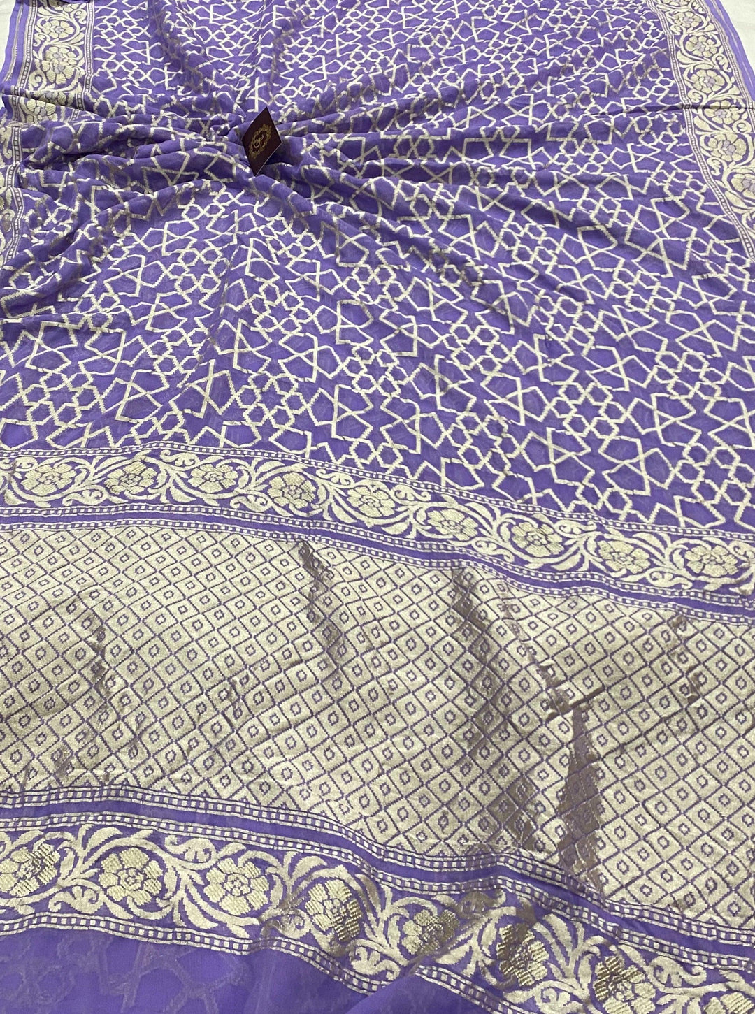 Lavender Pure Banarasi Khaddi Georgette Saree - Aura Benaras