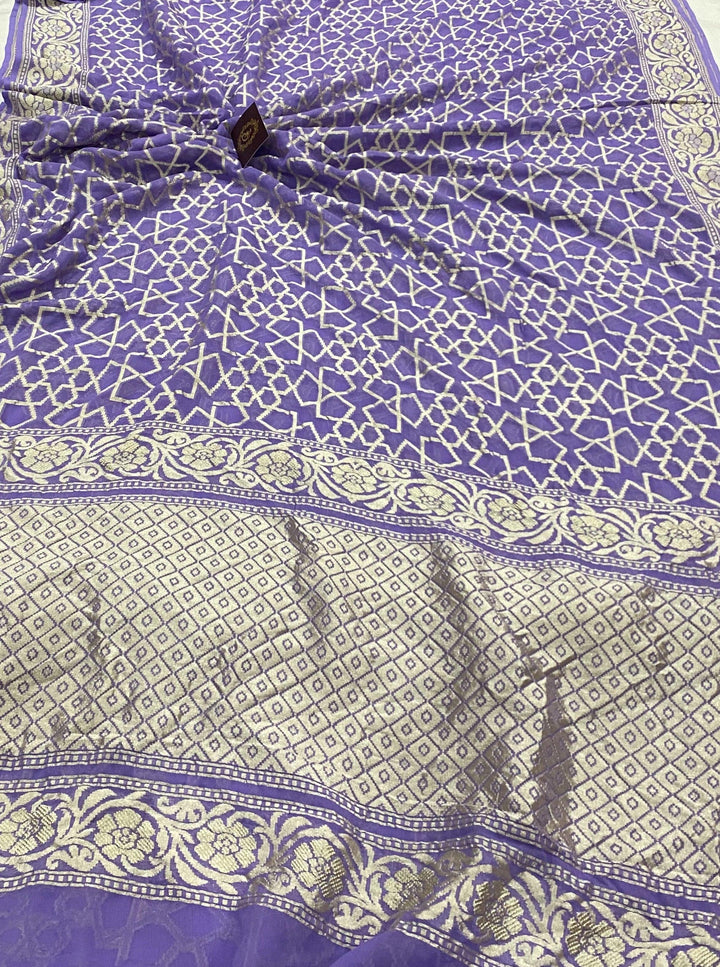 Lavender Pure Banarasi Khaddi Georgette Saree - Aura Benaras