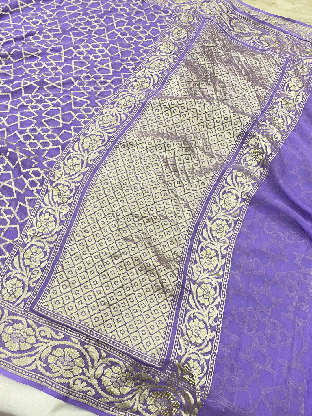 Lavender Pure Banarasi Khaddi Georgette Saree - Aura Benaras
