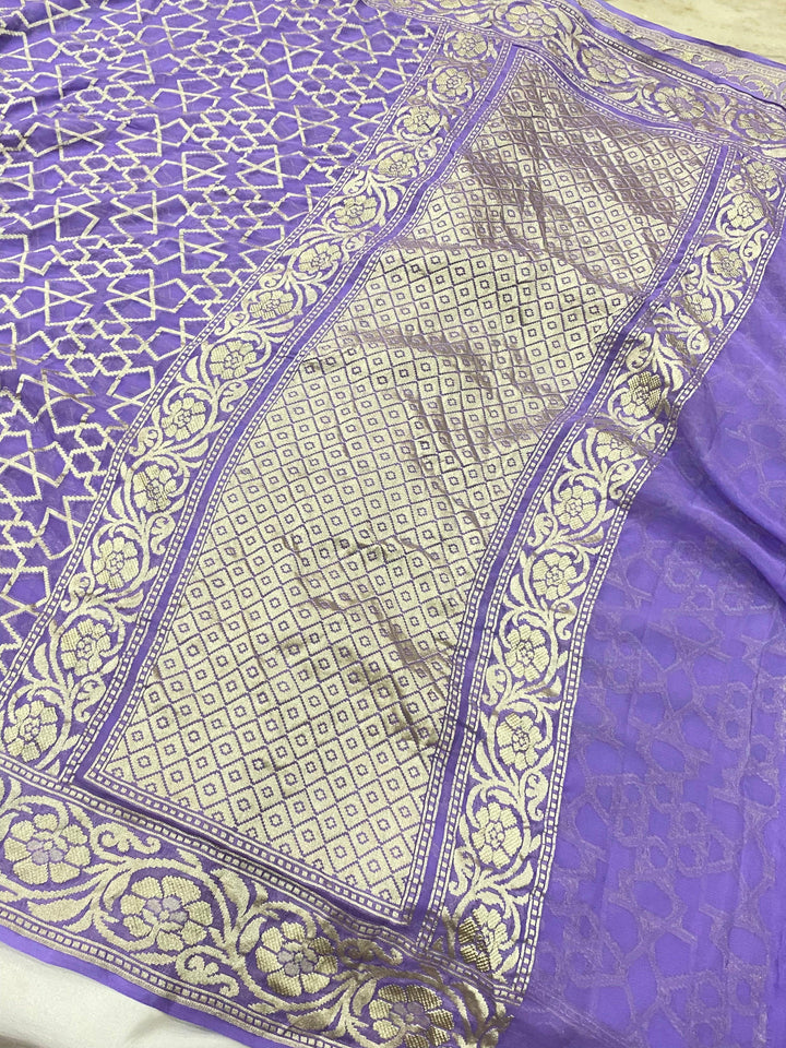 Lavender Pure Banarasi Khaddi Georgette Saree - Aura Benaras