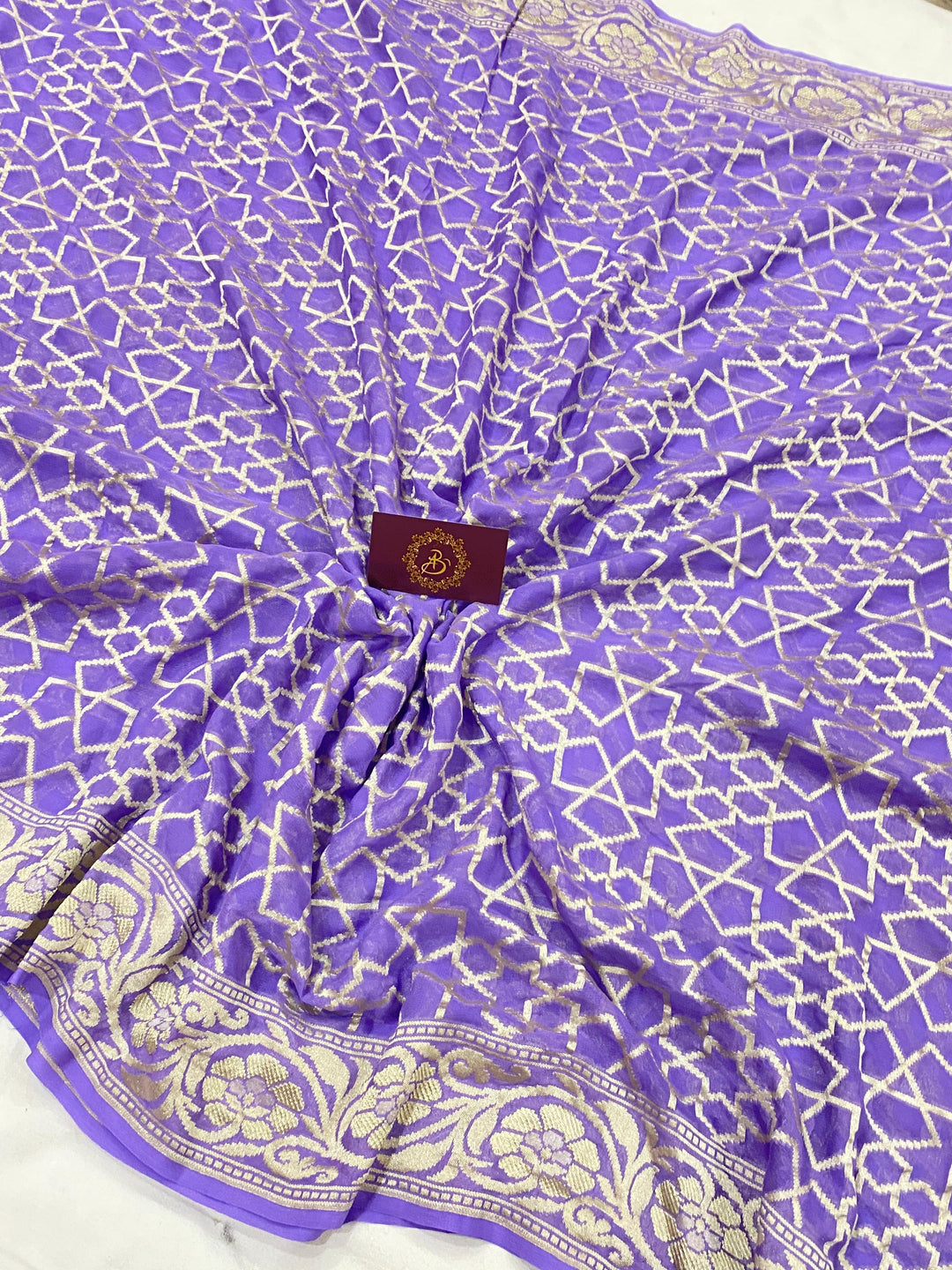 Lavender Pure Banarasi Khaddi Georgette Saree - Aura Benaras