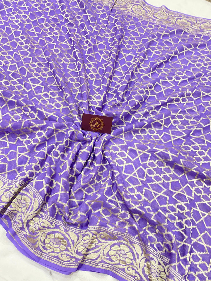 Lavender Pure Banarasi Khaddi Georgette Saree - Aura Benaras