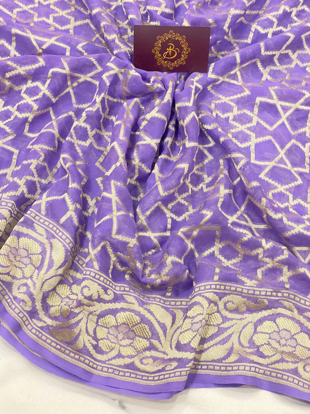 Lavender Pure Banarasi Khaddi Georgette Saree - Aura Benaras