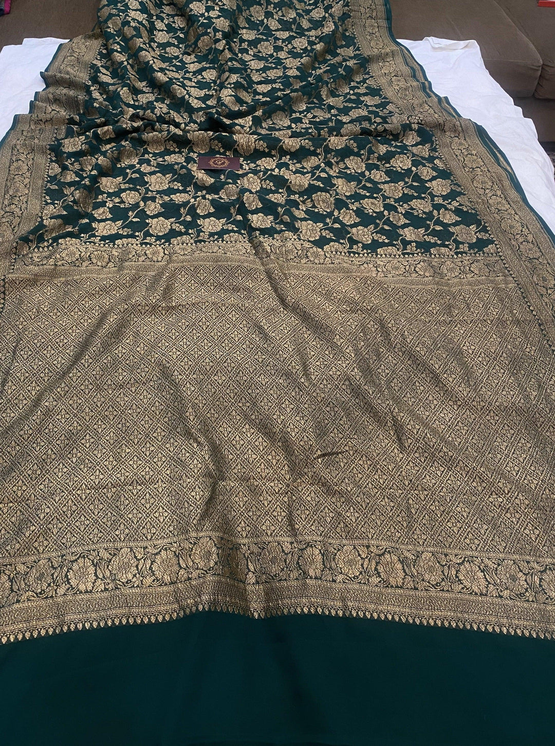 Rama Green Banarasi Khaddi Georgette Saree - Aura Benaras