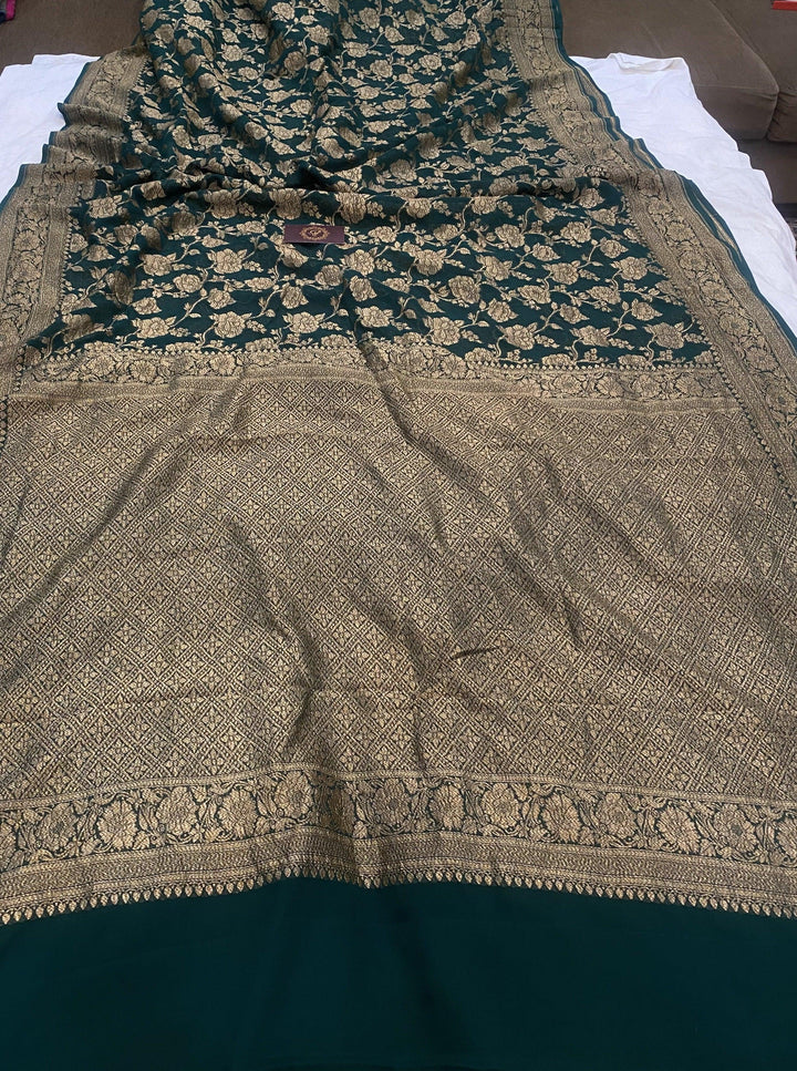 Rama Green Banarasi Khaddi Georgette Saree - Aura Benaras