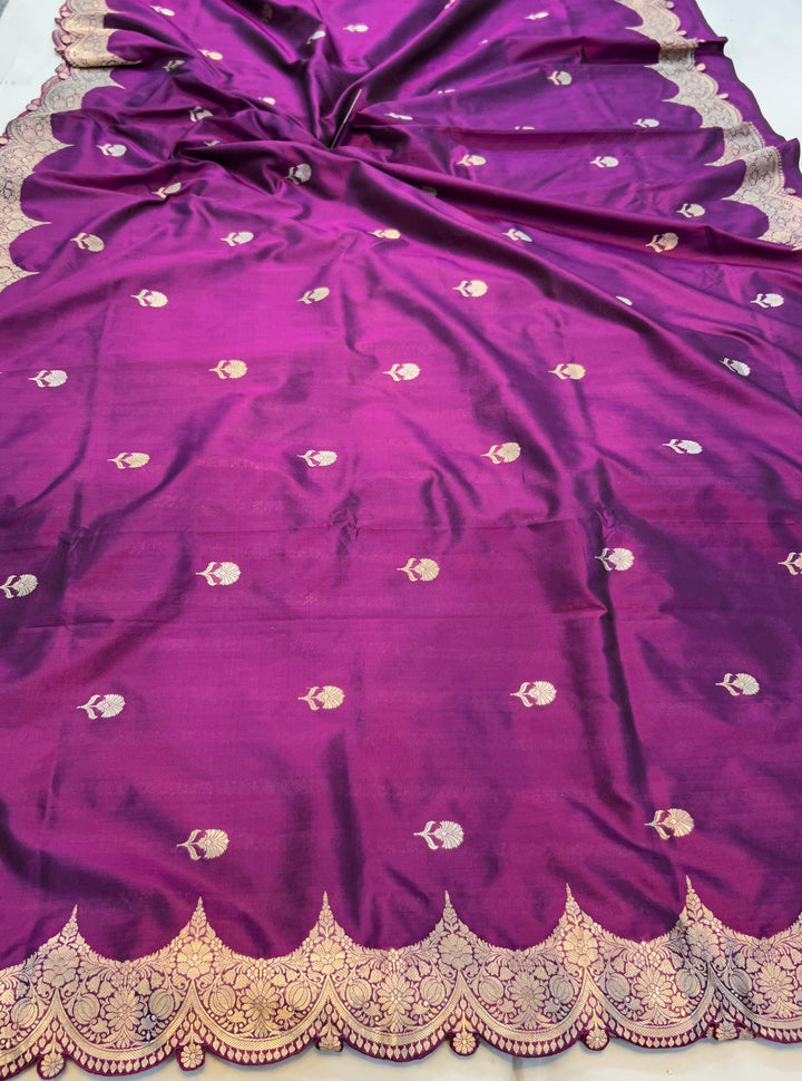 Purple Banarasi Handloom Katan Silk Saree - Aura Benaras