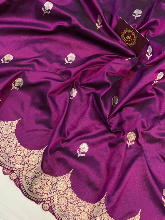 Purple Banarasi Handloom Katan Silk Saree - Aura Benaras
