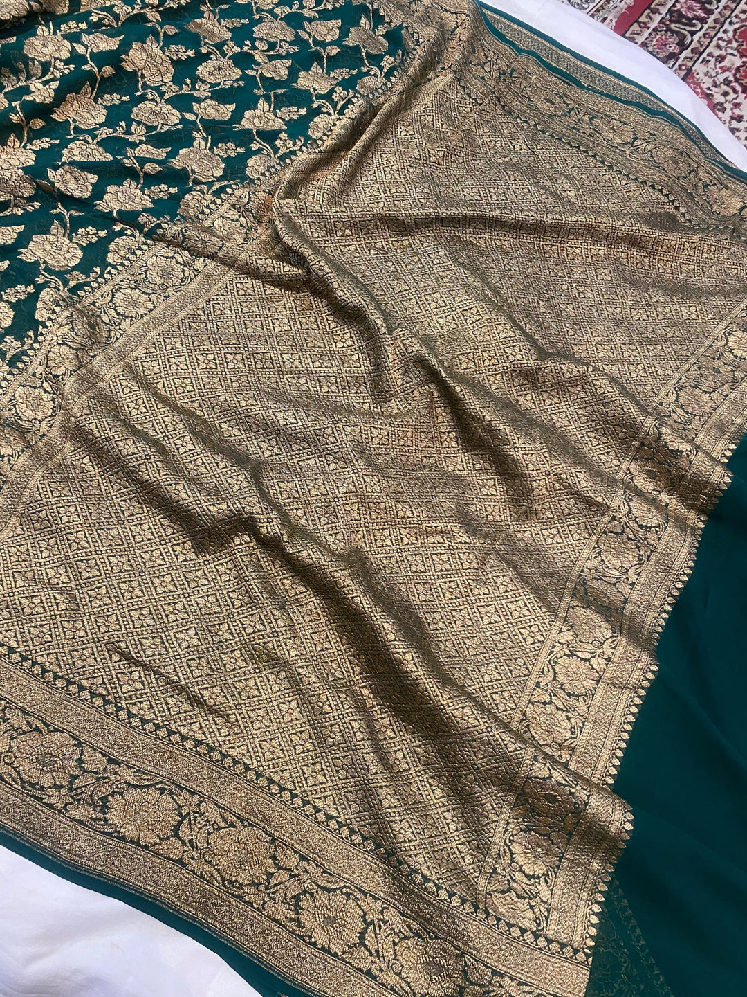Rama Green Banarasi Khaddi Georgette Saree - Aura Benaras