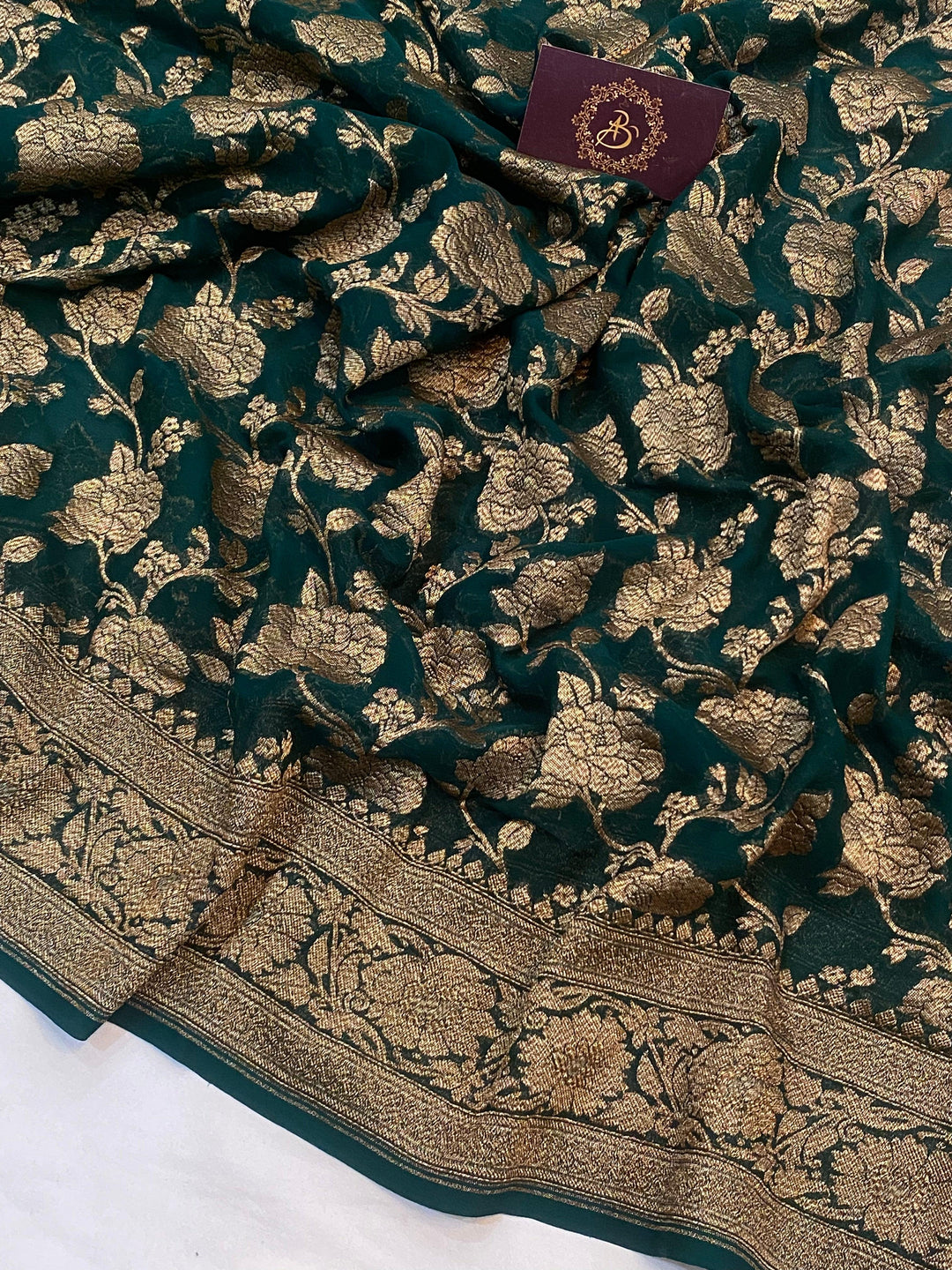 Rama Green Banarasi Khaddi Georgette Saree - Aura Benaras