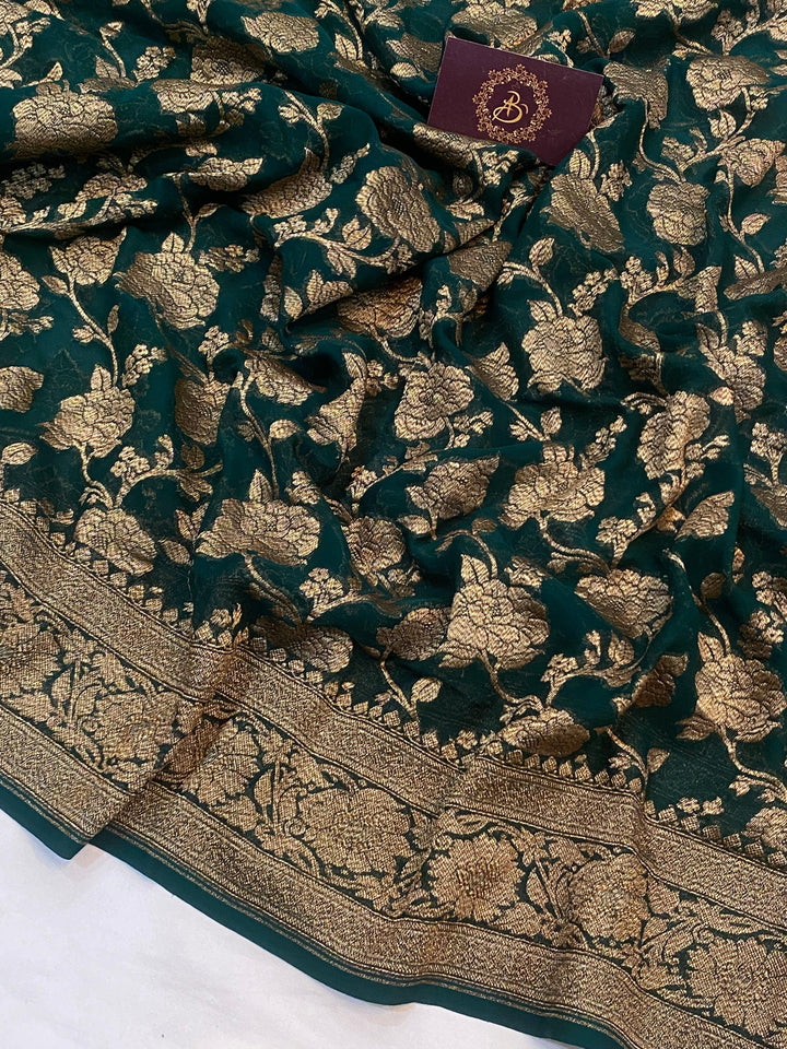Rama Green Banarasi Khaddi Georgette Saree - Aura Benaras