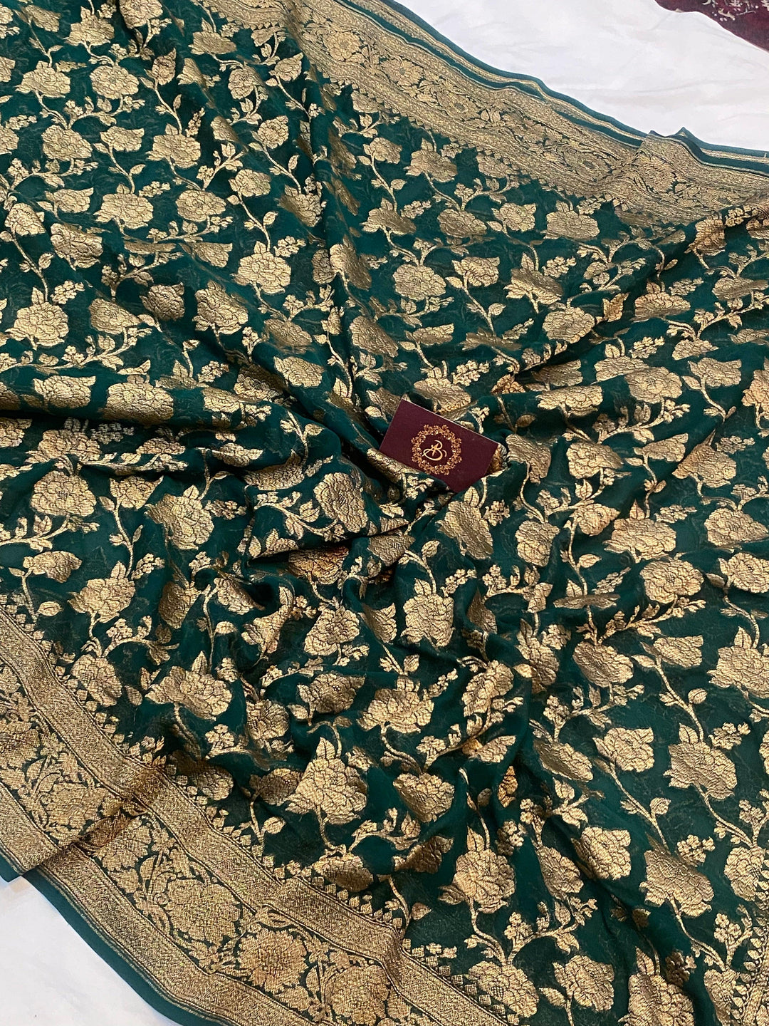 Rama Green Banarasi Khaddi Georgette Saree - Aura Benaras