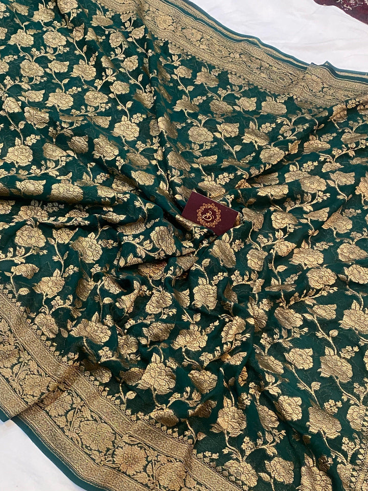 Rama Green Banarasi Khaddi Georgette Saree - Aura Benaras