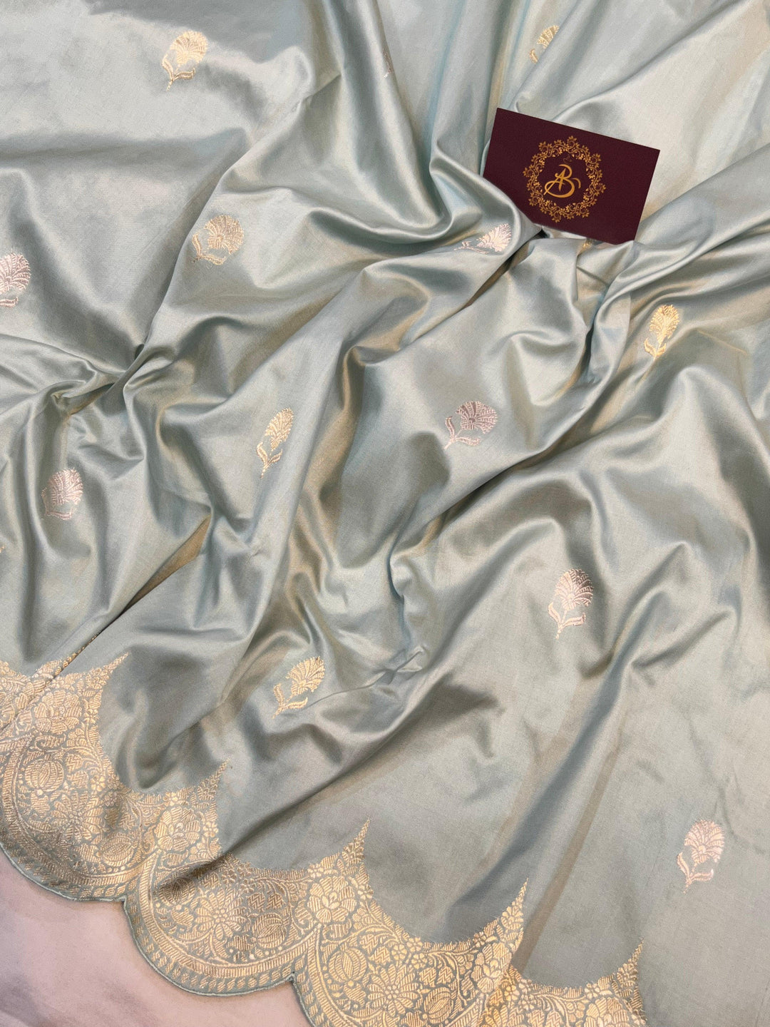 Grey Banarasi Handloom Katan Silk Saree - Aura Benaras