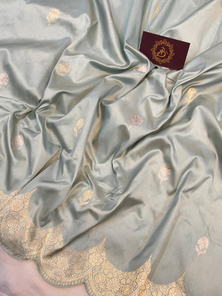Grey Banarasi Handloom Katan Silk Saree - Aura Benaras