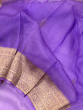 Purple Banarasi Handloom Kora Silk Saree