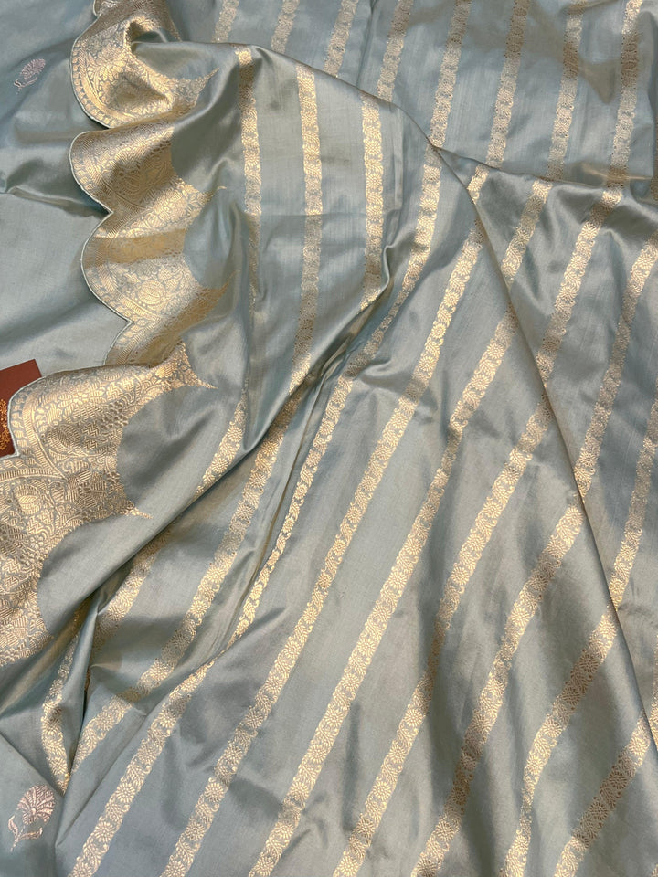 Grey Banarasi Handloom Katan Silk Saree - Aura Benaras
