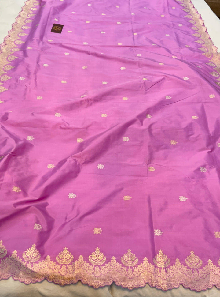 Lavender Banarasi Handloom Katan Silk Saree - Aura Benaras